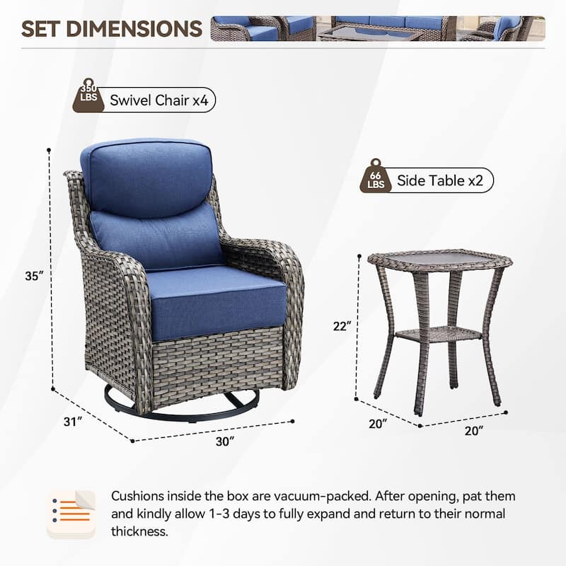 Outdoor Patio Sofa Swivel Chair with 6-Inch Thick Cushions Set