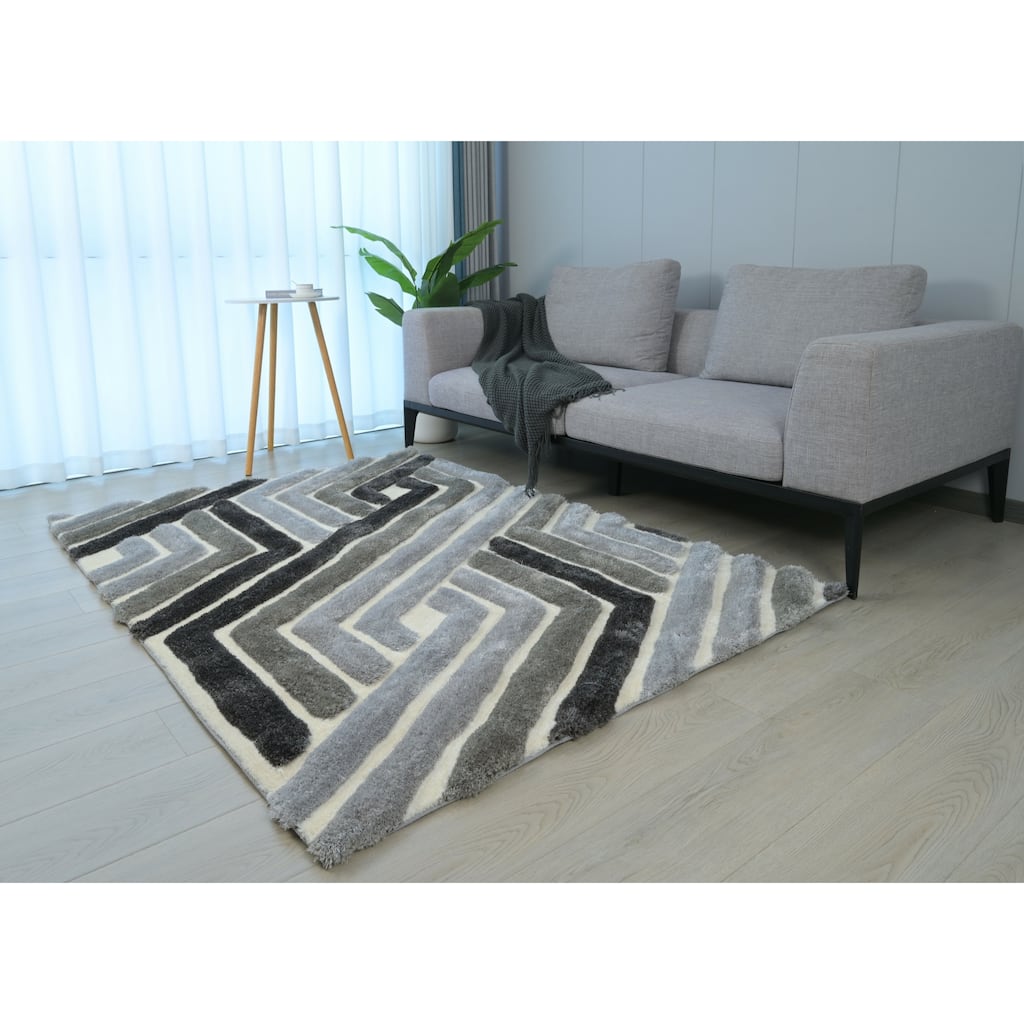 MDA Rugs Mateos Collection Geometric Gray Carved Shag Rug