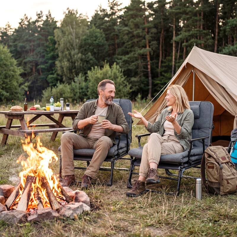 Gymax 3-in-1 Folding Camping Cot w/Mattress&6-Level Backrest Armrests