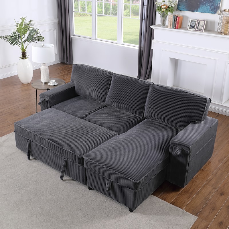 Convertible Upholstery Sleeper Sectional Sofa Bed with Storage Chaise