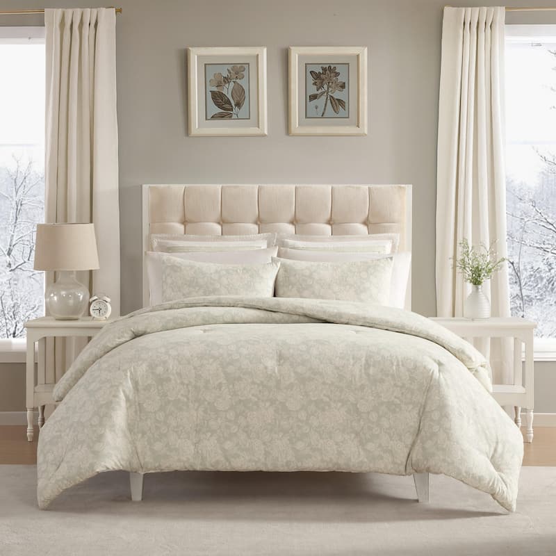 Laura Ashley Meredith Cotton Flannel Grey Comforter Set