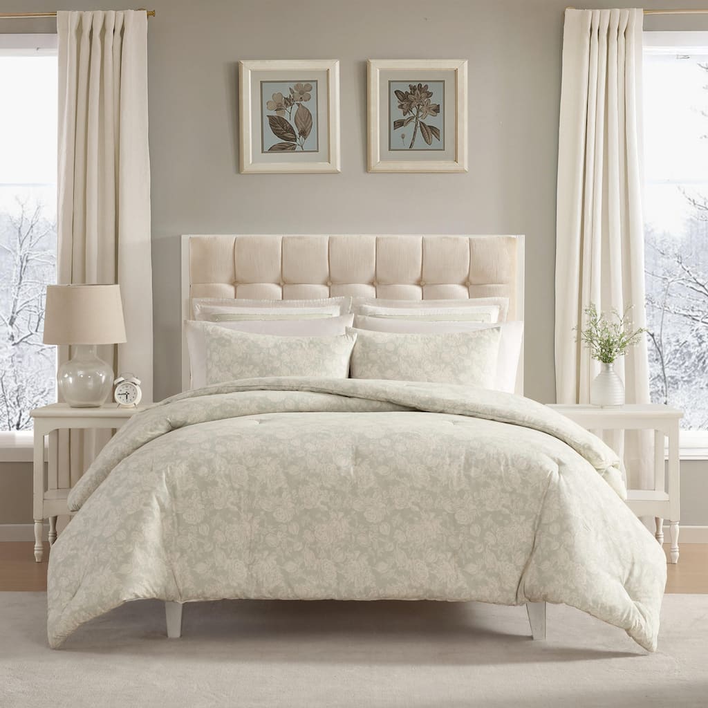 Laura Ashley Meredith Cotton Flannel Grey Comforter Set