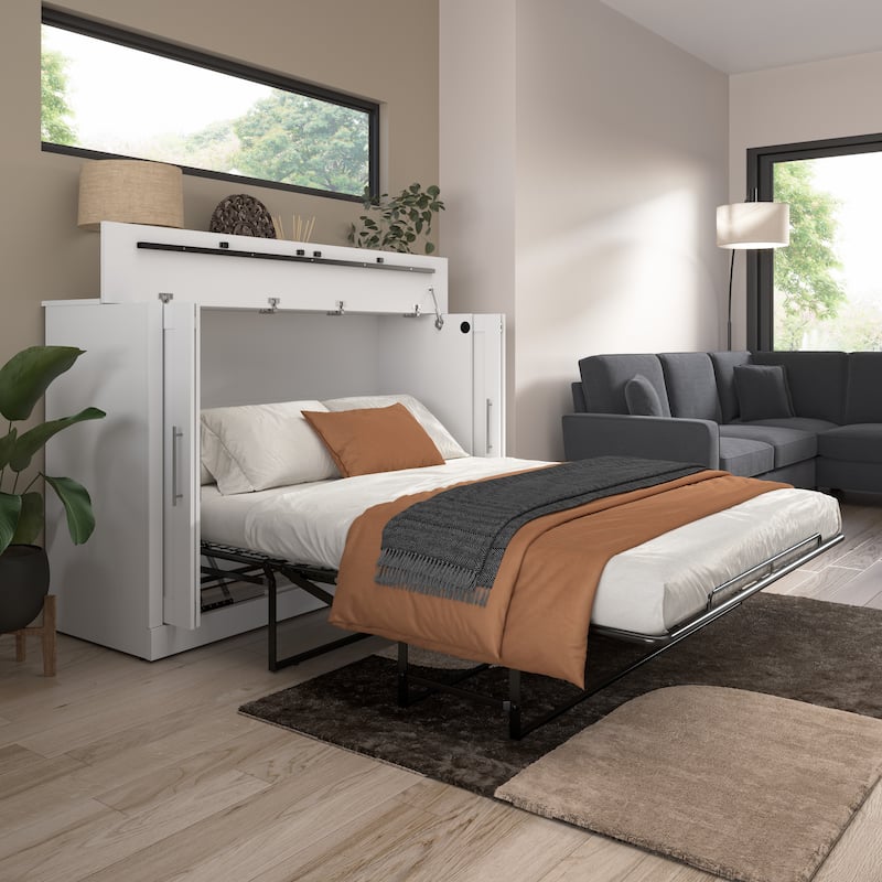 Bestar Pur 75W Queen Size Murphy Cabinet Bed with Mattress - White