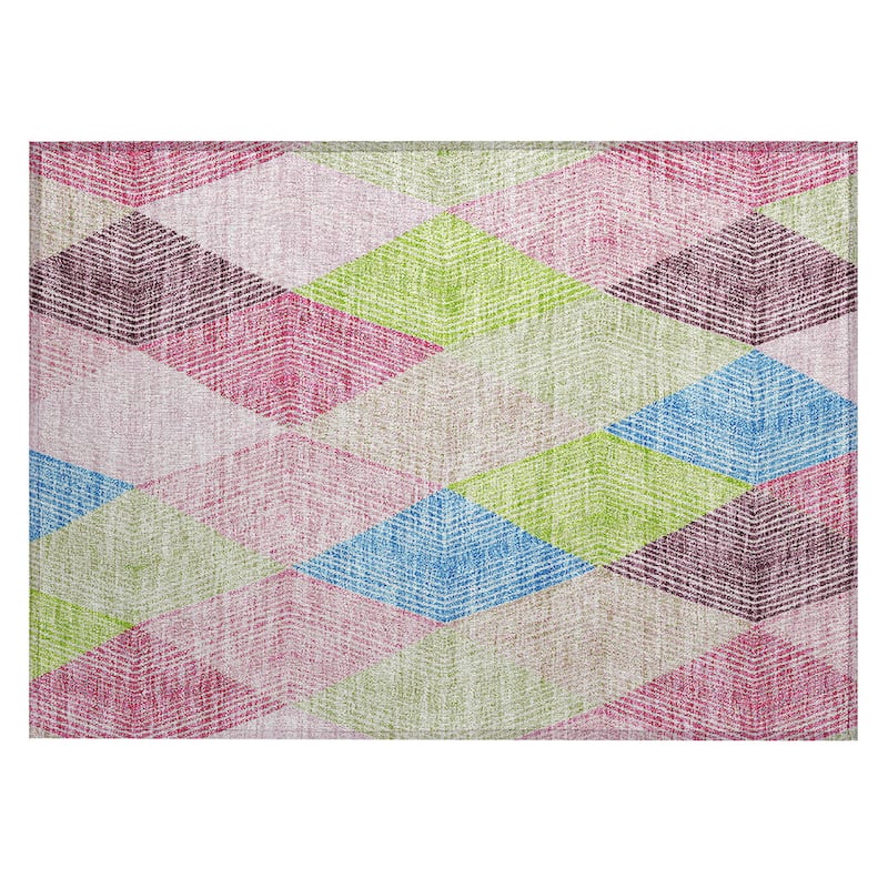 Machine Washable Indoor/ Outdoor Diamond Stripes Chantille Rug