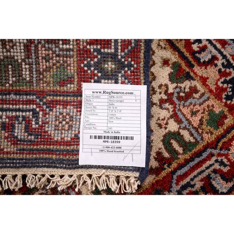 Navy Blue Heriz Serapi Indian Accent Rug Handmade Wool Carpet - 2'0" x 3'0"