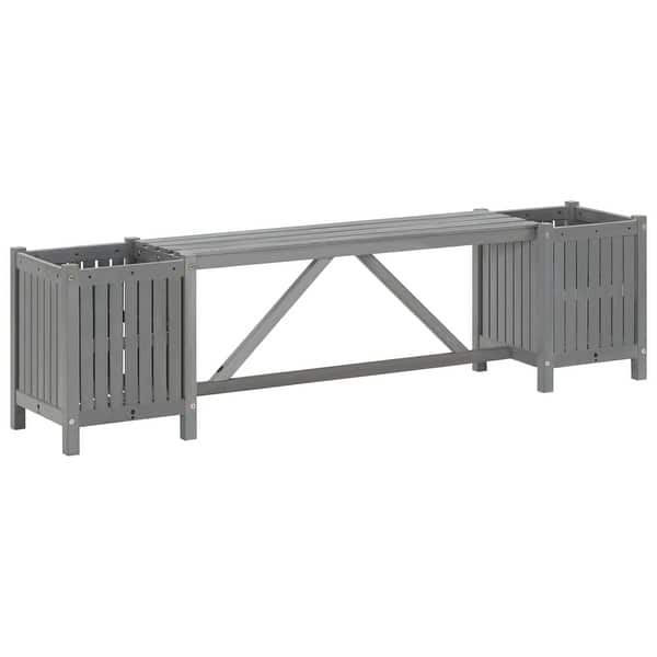 slide 2 of 6, vidaXL Patio Bench with 2 Planters 59.1" Solid Acacia Wood Gray Grey