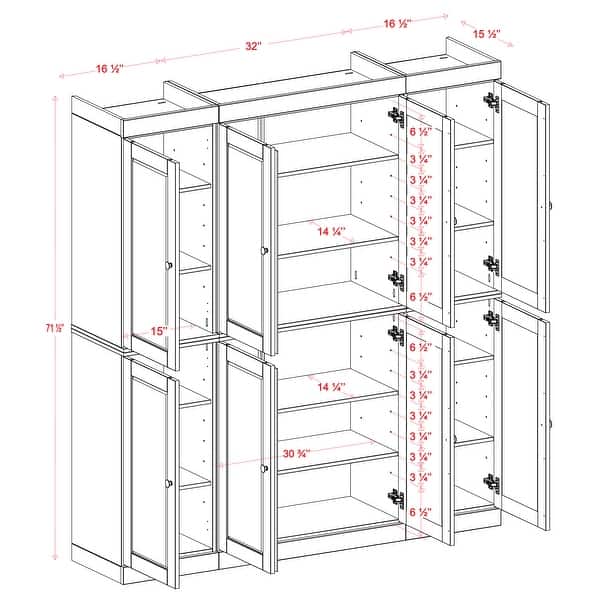 dimension image slide 0 of 2, Palace Imports 100% Solid Wood Pantry Cabinet, Adjustable Shelves, 65" Wide, 71.5" Tall - 65" x 71.5"