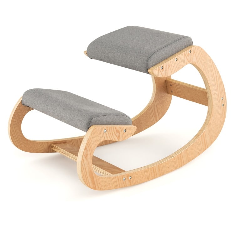 Wooden Rocking Chair with Comfortable Padded Seat Cushion and Knee Support - 21.5" x 34" x 22"