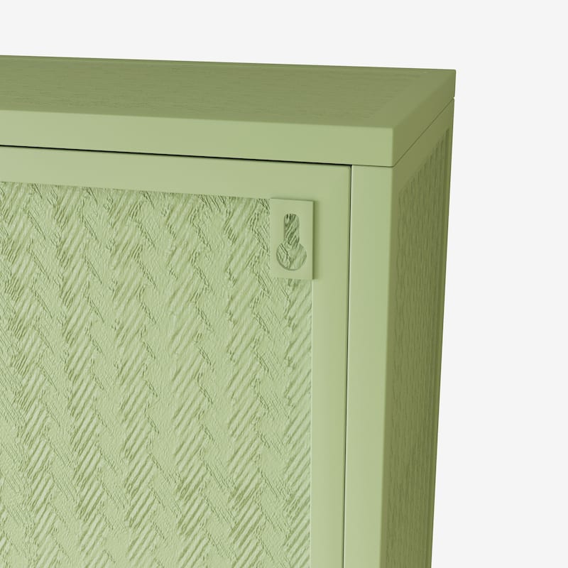 27.6"W Green Glass Doors Modern Two-door Wall Cabinet with Three-tier Storage