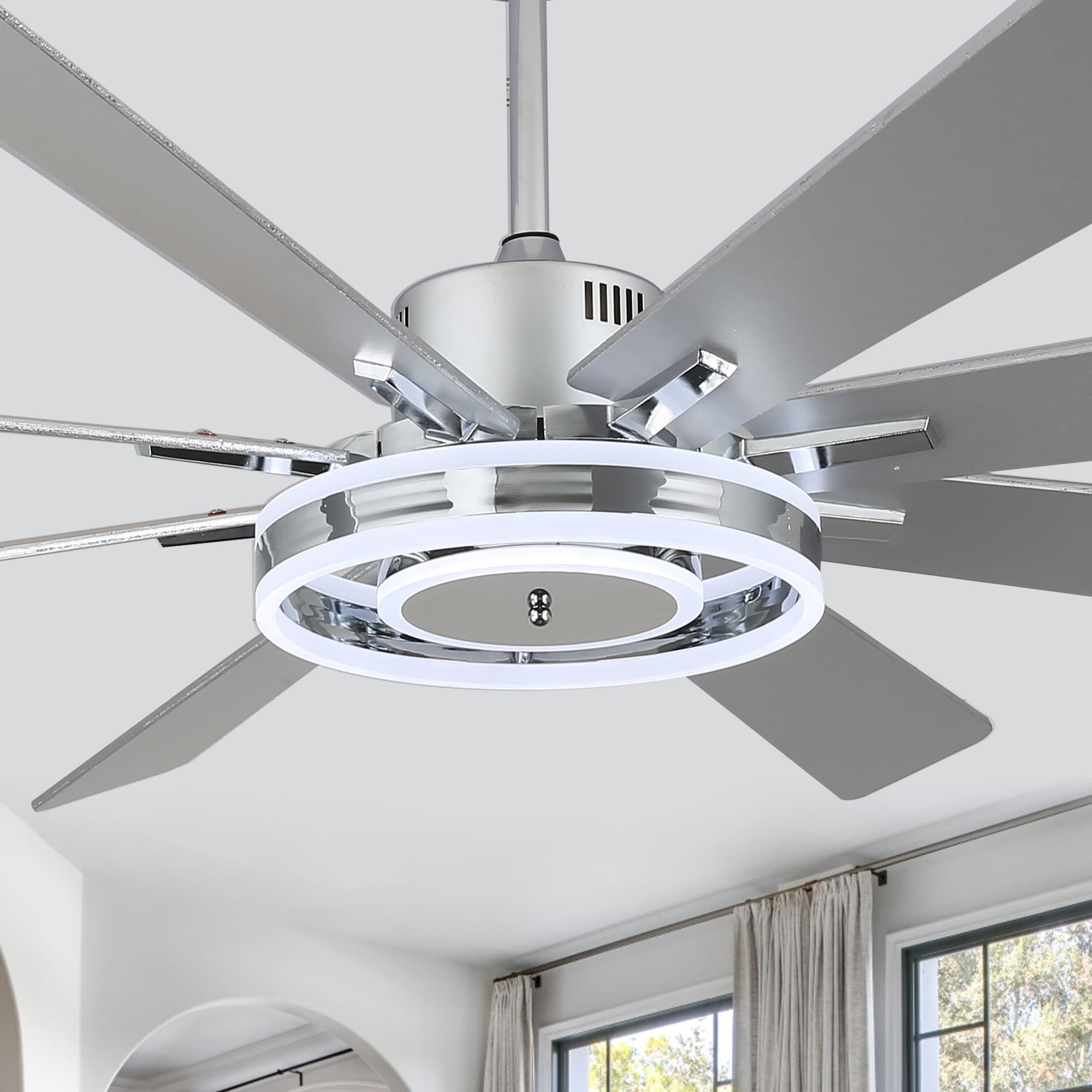 Chichoice 72" Modern Dimmable Large Ceiling Fan with LED Light, 6-Speed 8 Blades DC Motor Reversible Ceiling Fan with Remote