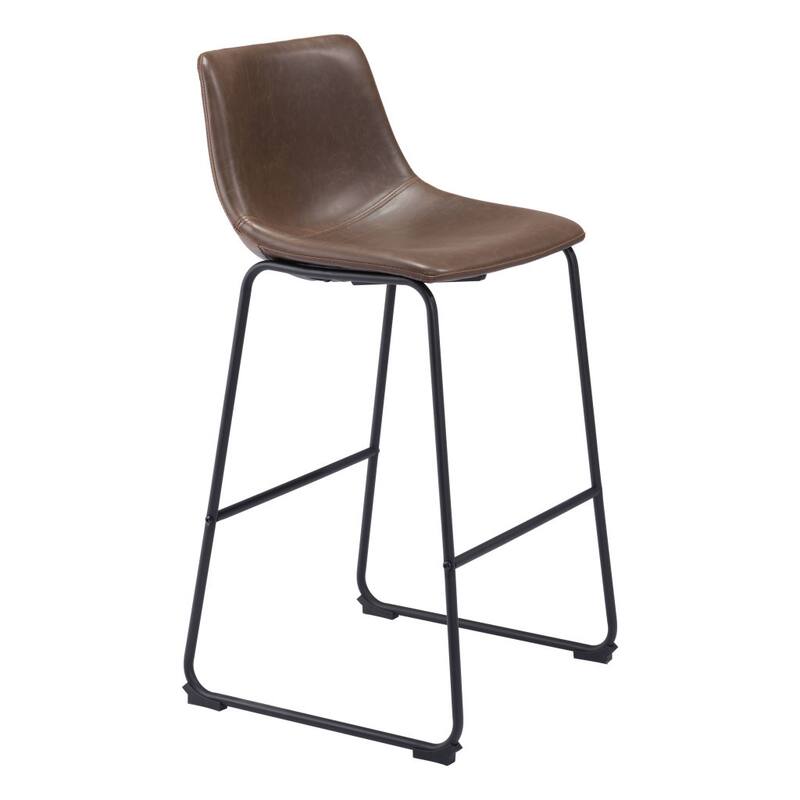 HomeRoots Set of Two 29" Espresso and Black Faux Leather and Steel Counter Height Bar Chairs