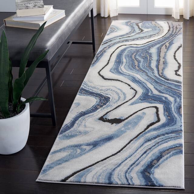SAFAVIEH Craft Clytie Modern Abstract Marble Pattern Rug - 2'3" x 14' Runner - Blue/Grey