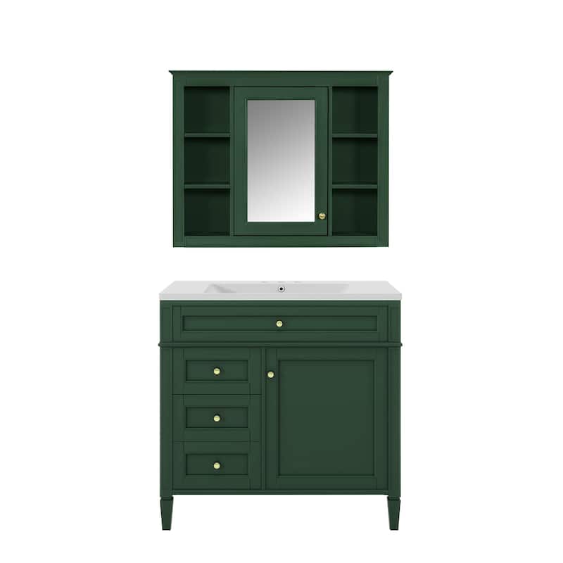 36"Freestanding Bathroom Vanity with Resin Sink and Mirror Cabinet
