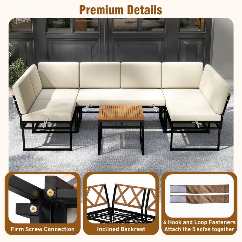 Costway 6 PCS Outdoor Sectional Sofa Set Metal Conversation Set with - See Details