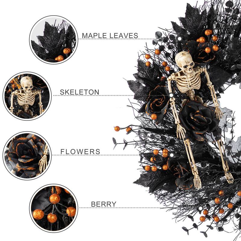 Glitzhome 36"H Halloween Lighted Black Rose Urn Porch Tree with Timer
