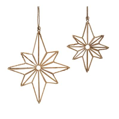 Rattan Wrapped Star Christmas Ornaments - 8.25" - Brown - 12ct
