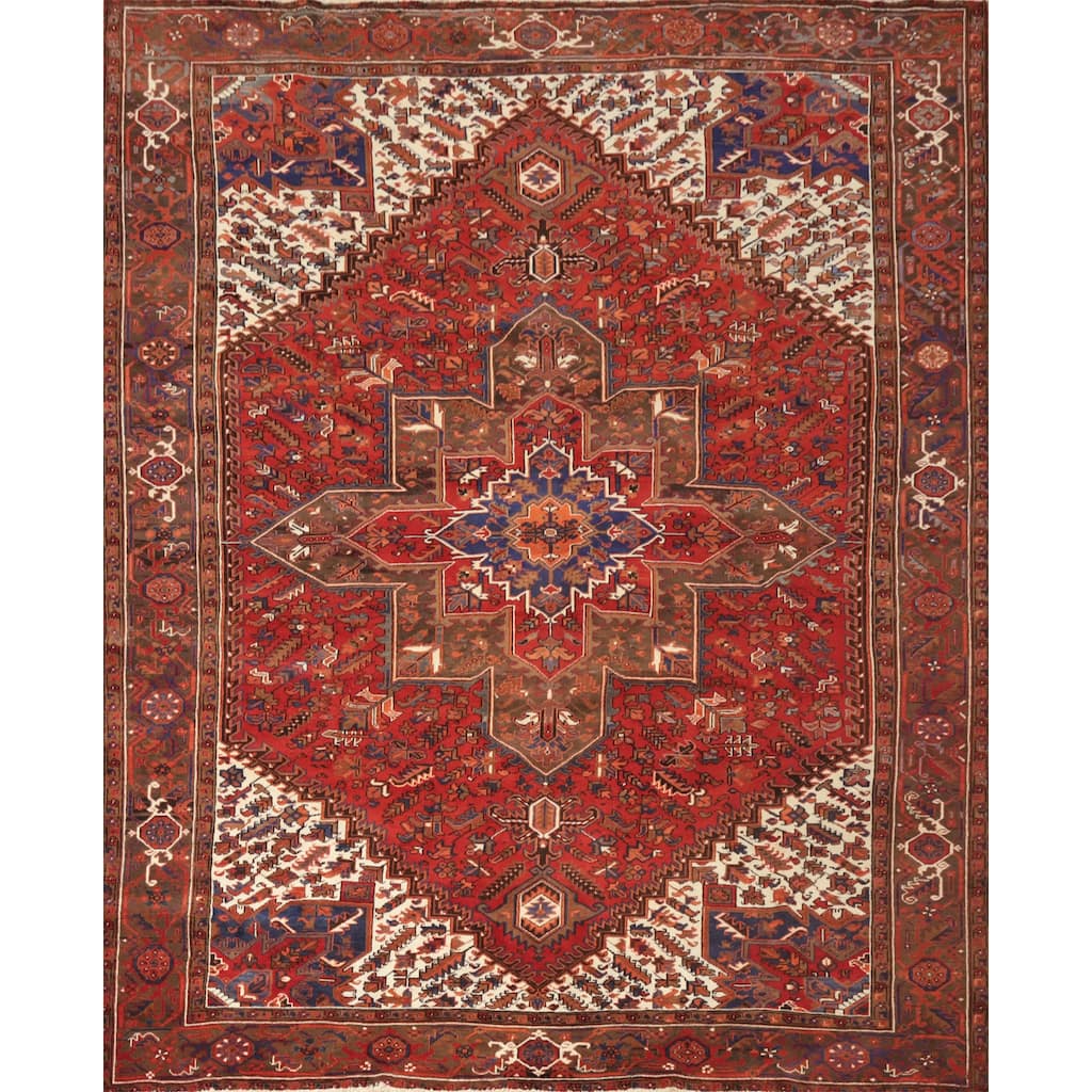Hand Knotted Oriental 100% Wool Carpet Traditional Medallion Red Heriz Area Rug - 12' 0'' X 9' 9''