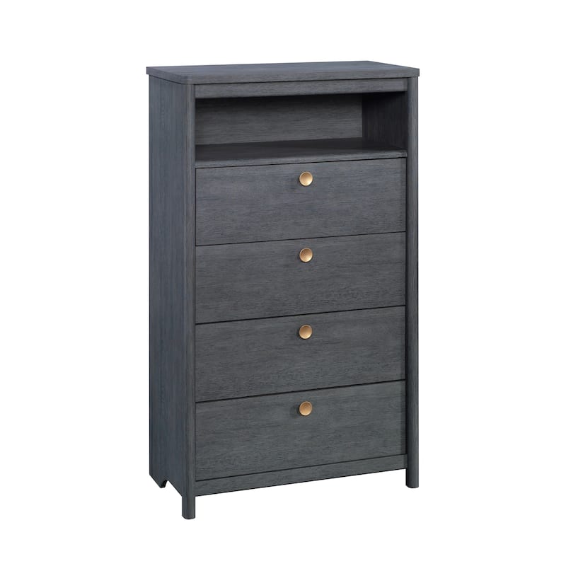 Wood Modern Chest with 4-Drawer and Open Shelf, Blue
