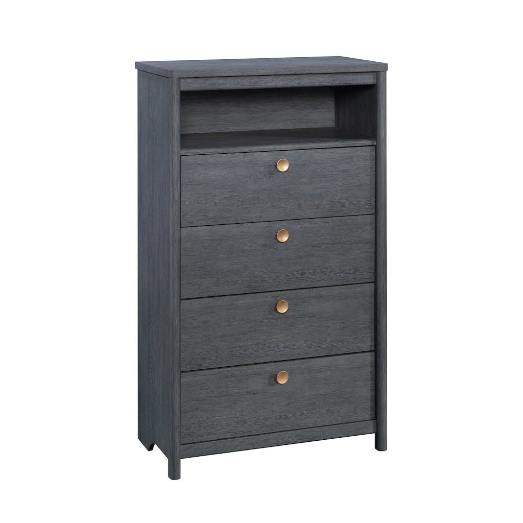 Wood Modern Chest with 4-Drawer and Open Shelf, Blue