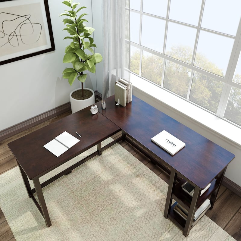 Plank and Beam Corner Desk w/ Shelves