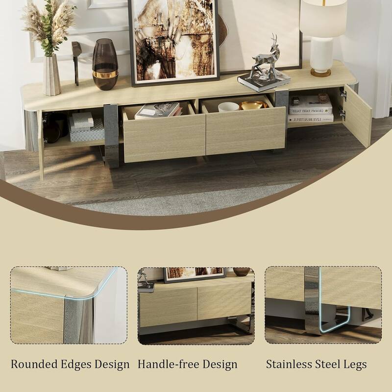 79 inch Wood TV Stand Partial Assembly Entertainment Center Modern Media Console with Drawers and Storage Cabinets