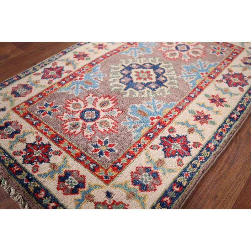 Traditional Kazak Oriental Foyer Rug Hand-Knotted Wool Carpet - 1'11" x 3'0"