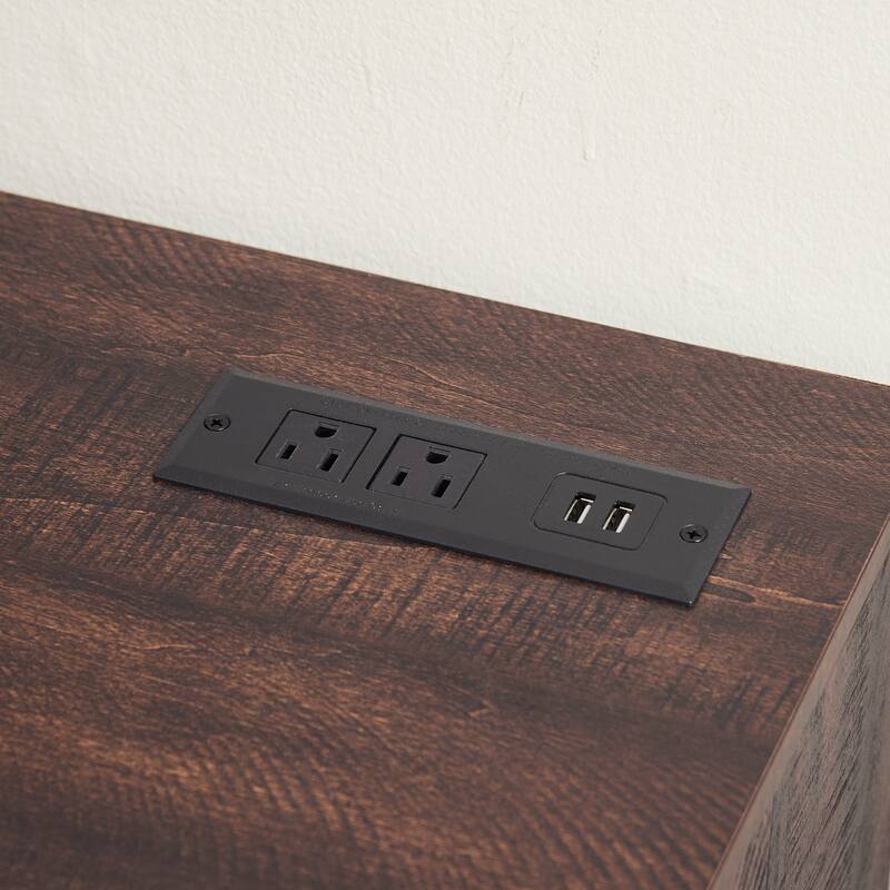 Wood Fireplace TV Console Stand w/ Glass Shelves & USB Charging Outlet