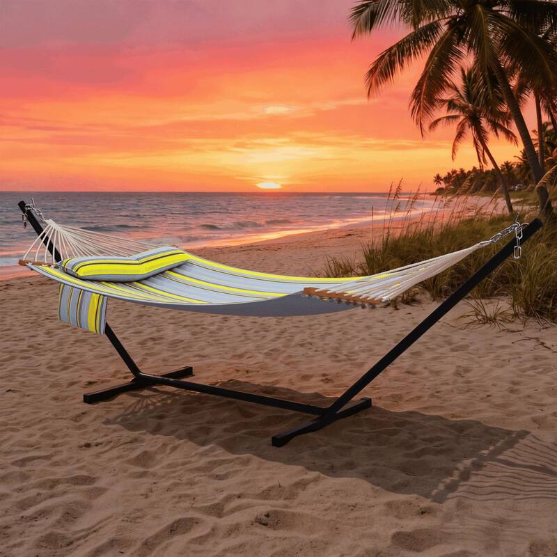 EROMMY Modern Portable Hammock, Hand-Woven Ropes, Anti-Tipping Design for Backyards, Beaches & Campsites