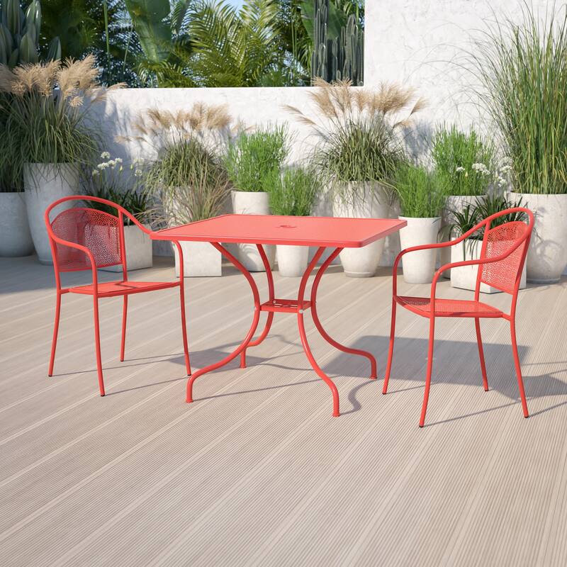 35.5'' Square Indoor-Outdoor Steel Patio Table - 32.5" - Coral