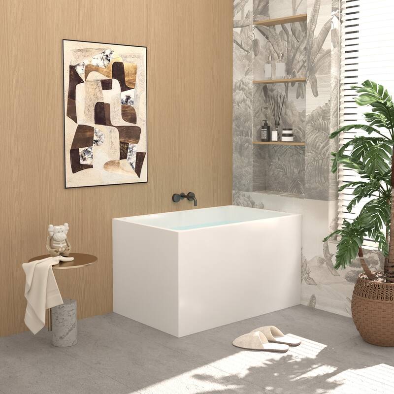 GDFStudio - Alistair Compact Freestanding Soaking Bathtub with Supportive Built-In Seat