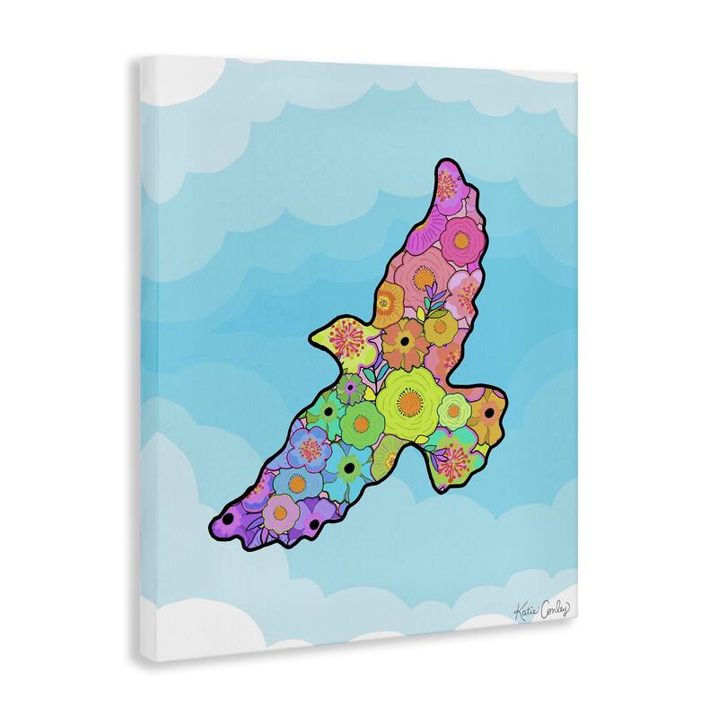 Stupell Bright Floral Bird Outline Canvas Wall Art Design By Katie Conley