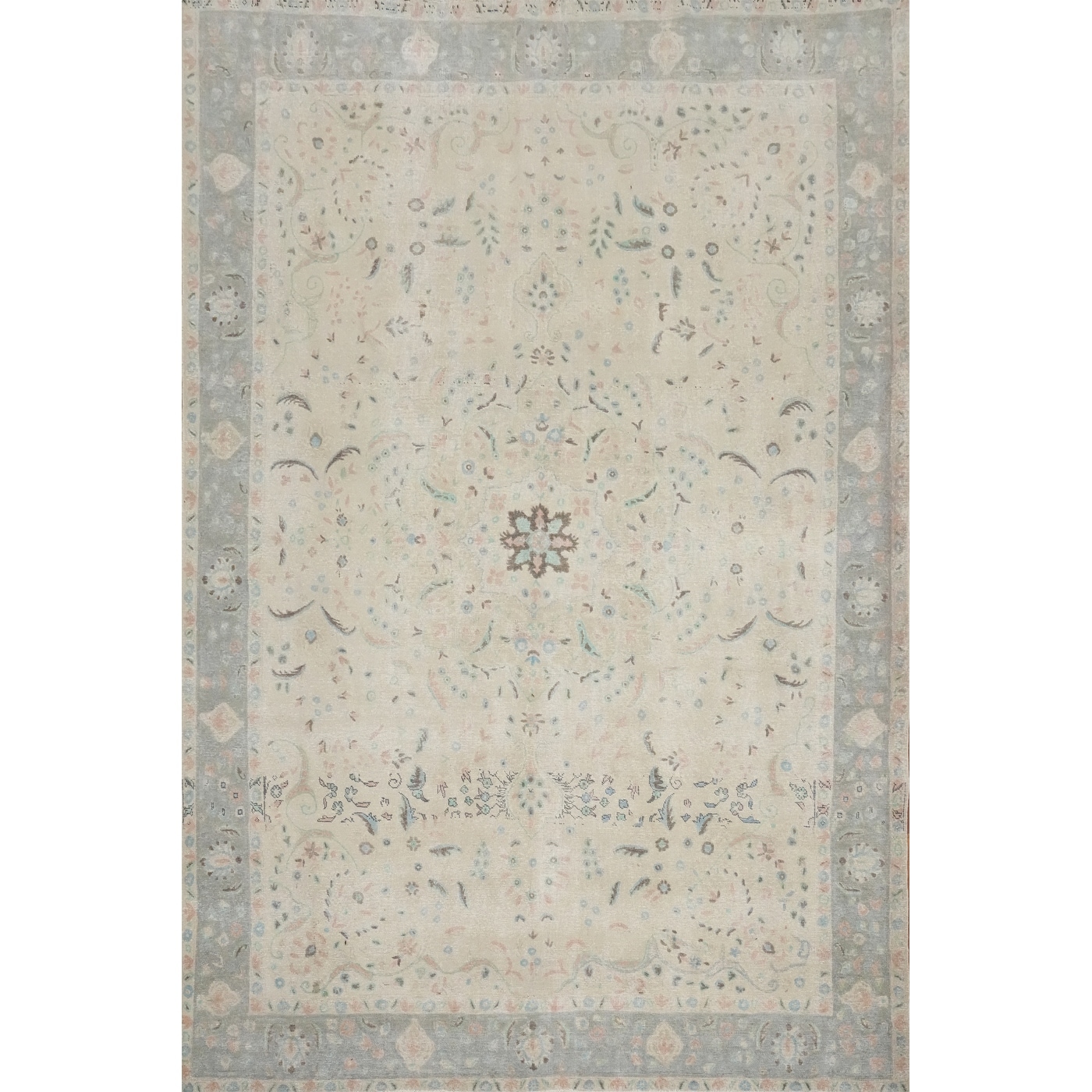 Hand Knotted Oriental 100% Wool Carpet Traditional Floral Beige & Ivories Tabriz Area Rug - 13' 0'' X 9' 6''