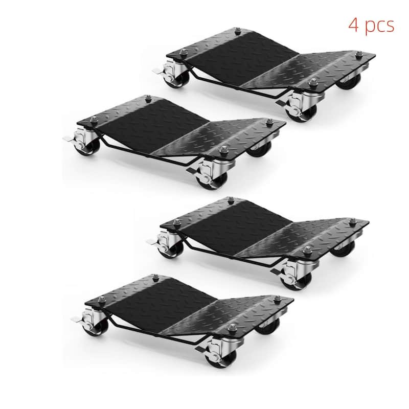 4 pcsHeavy-Duty Car Wheel Dolly Set 6000-lb Capacity with 360Degree Swivel Casters and Anti-Skid Plate Black - Black