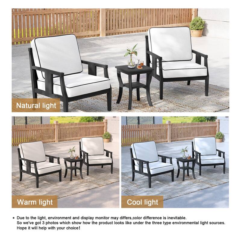 3-Piece Solid Teak Outdoor Patio Furniture Set Armchairs & Storage Table