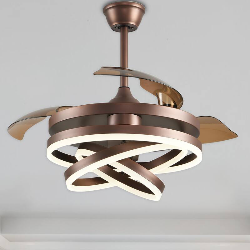 Oaks Aura 42in. LED DIY Shape Modern Ring Ceiling Fan With Lights, 6-Speed Latest DC Motor Remote Control Rose Ceiling Fan - 42in. - Brown