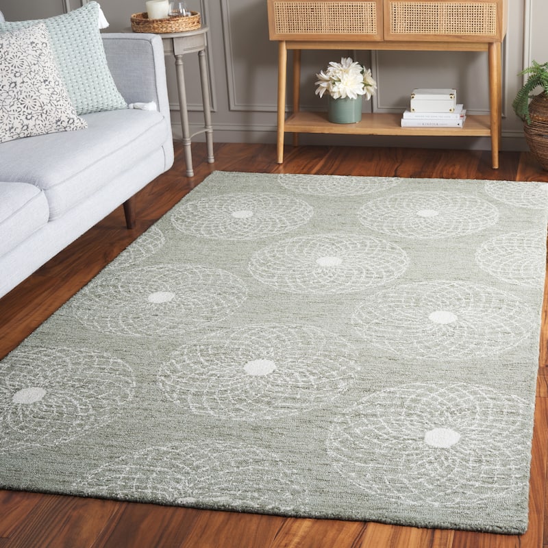 SAFAVIEH Handmade Ebony Angeliki Modern & Contemporary Wool Rug - 8' x 10' - Sage/Ivory