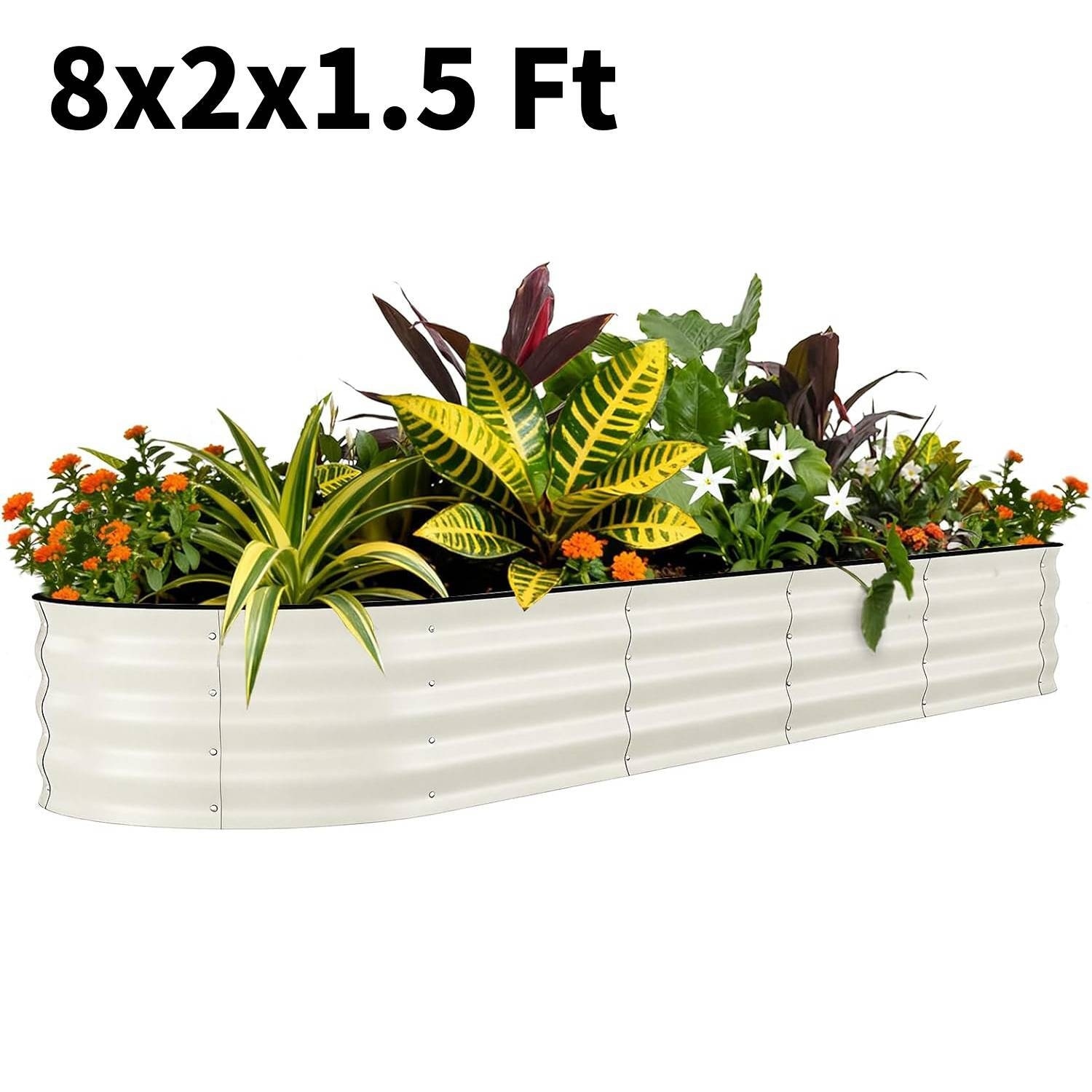 8x2x1.5 FT Galvanized Steel Raised Garden Bed, Planter for Vegetables, Flowers with Anti-Cut Strips - N/A