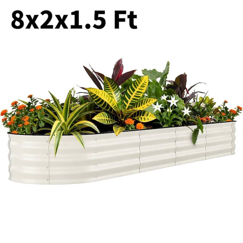 8x2x1.5 FT Galvanized Steel Raised Garden Bed, Planter for Vegetables, Flowers with Anti-Cut Strips - N/A - White