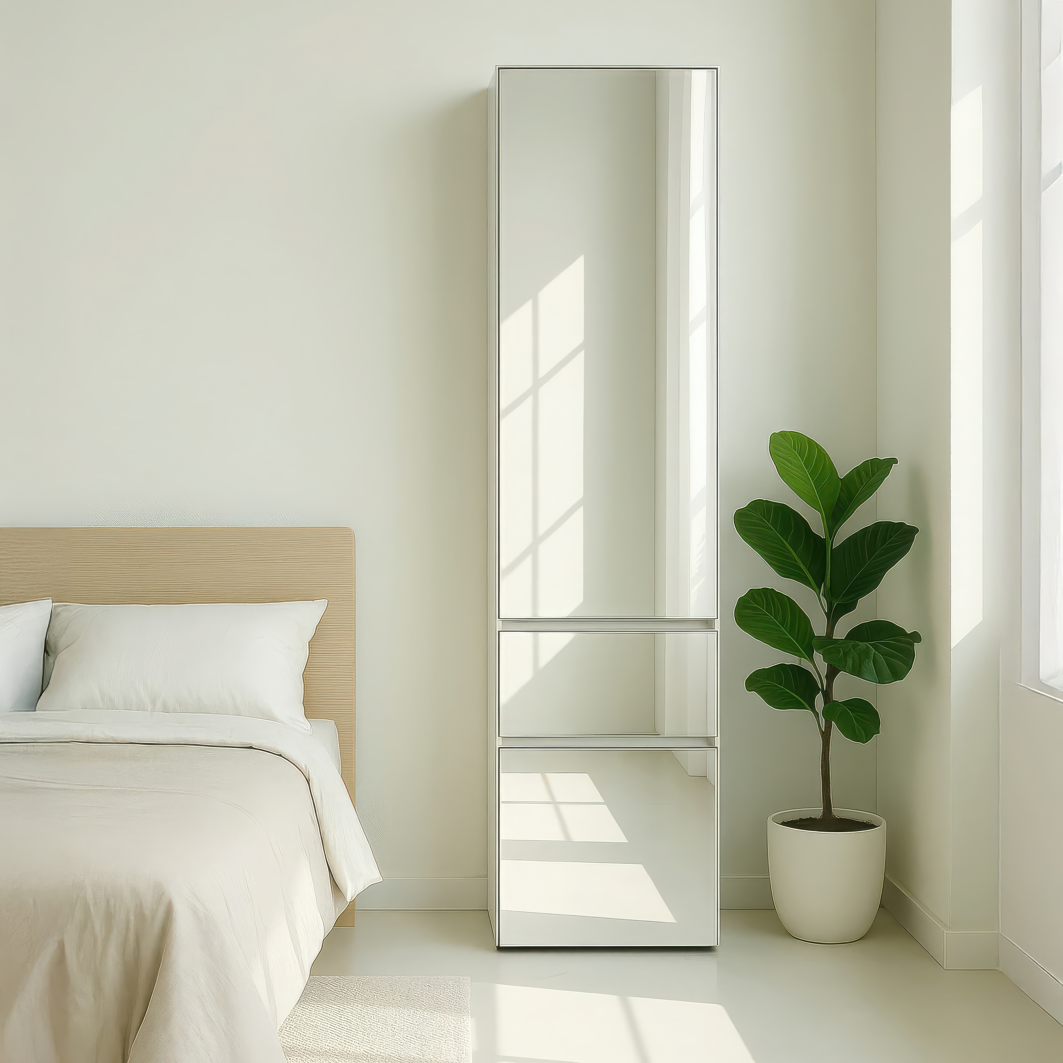 Elise Slim Modular Wood Closet Cabinet with Mirror in White - 17.72"D x 15.7"W x 74.8"H