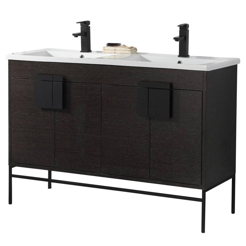Modern Bathroom Vanity Set, Vitreous China Double Sink Top 48"