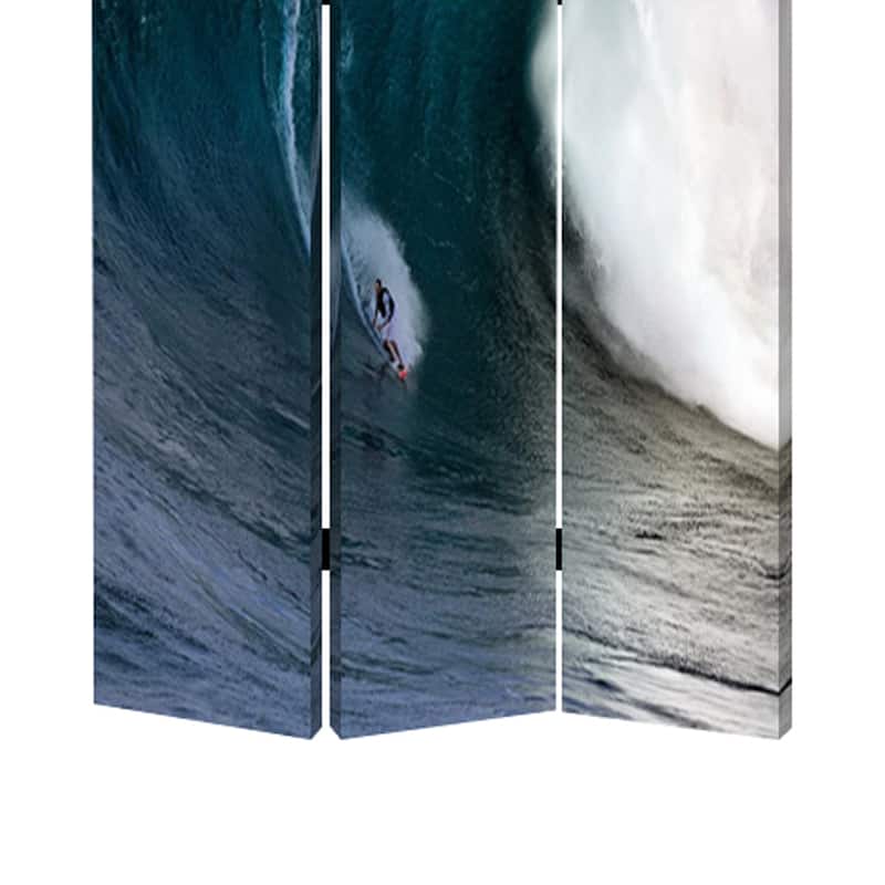 Surfing High Wave Print Foldable Canvas Screen with 3 Panels, Blue - 6 x 12
