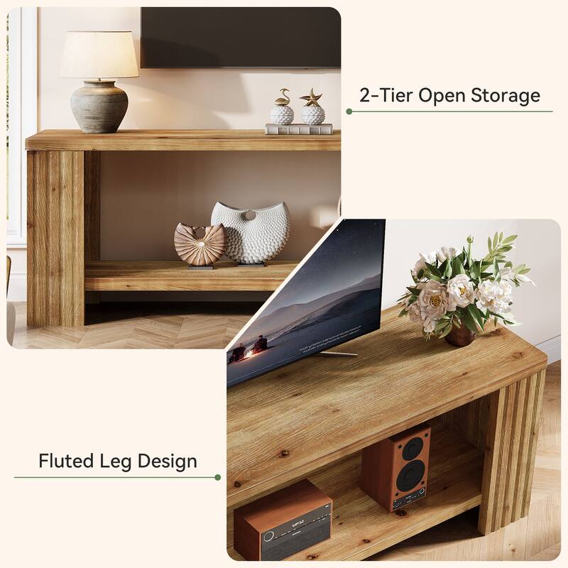 63" Farmhouse Entertainment Center with 2-Tier Storage Shelf