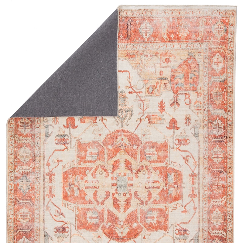 Porch & Den Quinn Printed Medallion Orange/ Ivory Area Rug