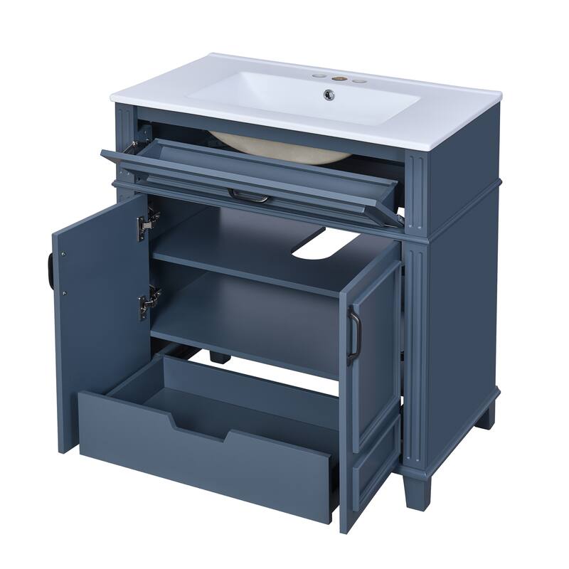 30" Freestanding Bathroom Vanity with White Integrated Ceramic Sink - 30'' x 18.3'' x 33.85''