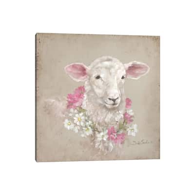 iCanvas "Sheep With Wreath" by Debi Coules Canvas Print