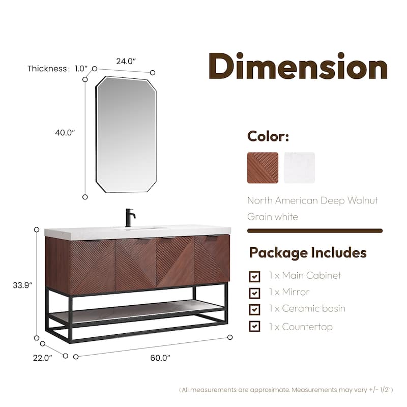 Mahon Single Bath Vanity with Composite Stone Top and Mirror