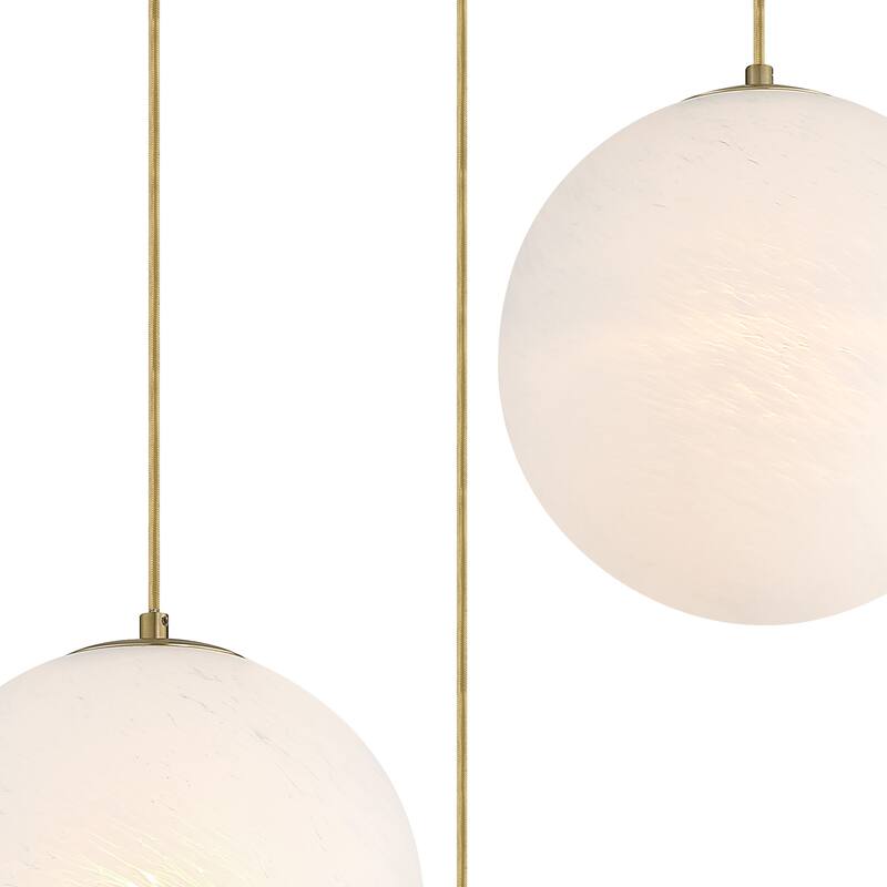Pixie 3-Light Brushed Gold Modern Globe Chandelier for Entryways with 12 in. Etched Cloud Glass Shades - 28