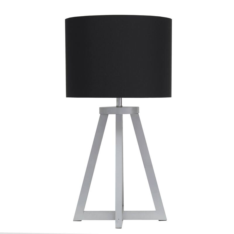 Wood Tripod Table Lamp with Drum Shade for Bedroom Decor - 9.75 x 9.75 x 19 in. (L x W x H) - Grey-Black