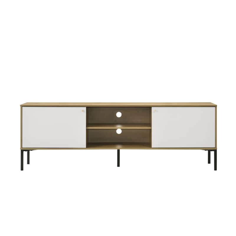 Brick TV Stand Cabinet with 2 Doors, Black Metal, White, Oak Brown