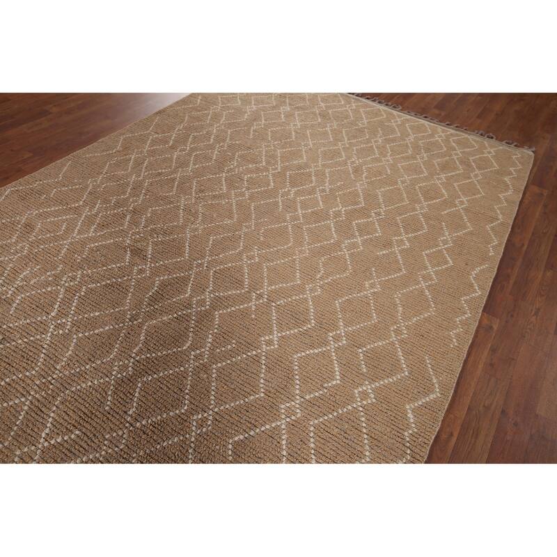 Earth Tone Moroccan Oriental Area Rug Handmade Brown Wool Carpet - 6'0"x 9'10"